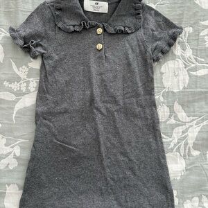 Gray Kids Dress with Ruffled Collar